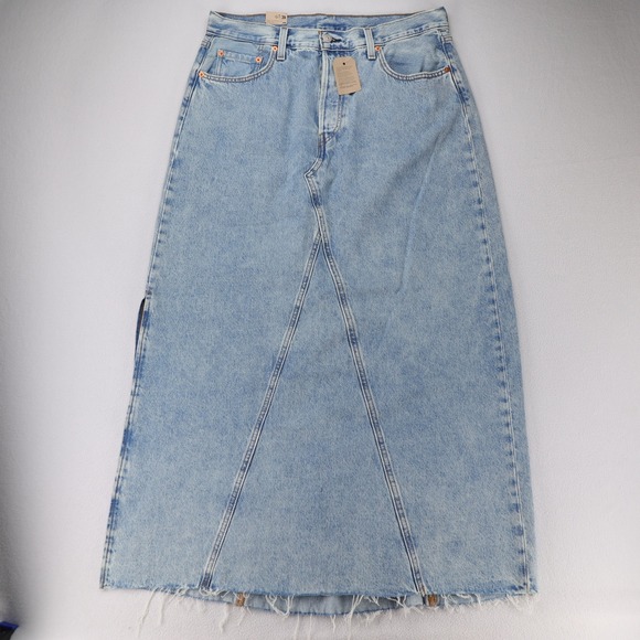 Levi's Women Light Wash Blue Denim Front Slit Maxi Skirt Size 32 NWT - Picture 2 of 12